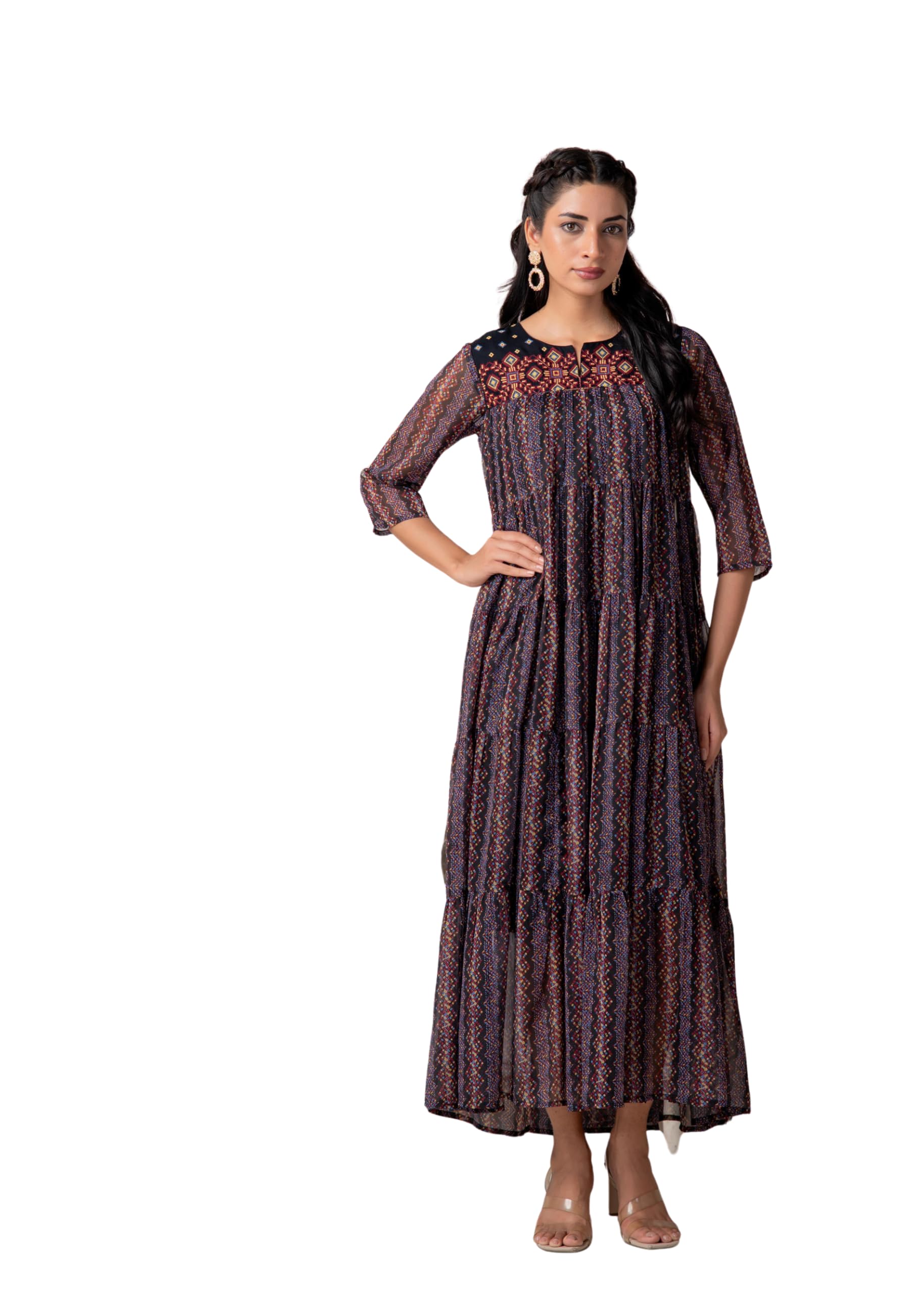 juniper Blue Printed Tiered Dress with Detailed Yoke-picture-10