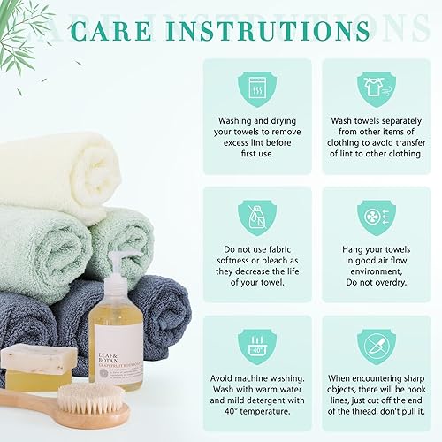 Miniatura 8 de SEISSO Juego de 6 toallas de mano de viscosa de bambú, de secado rápido y duraderas, 13 x 29 pulgadas, suave y absorbente, perfecta para el baño en