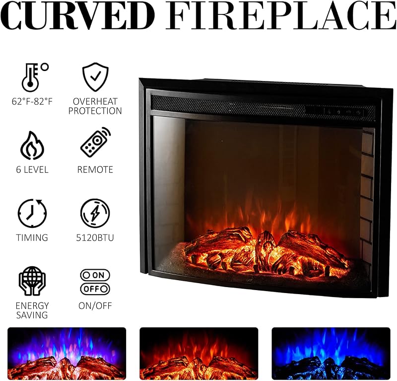 LUXOAK 59" Curved Fireplace TV Stand with Storage Cabinet for TVs Up to 65" image 2