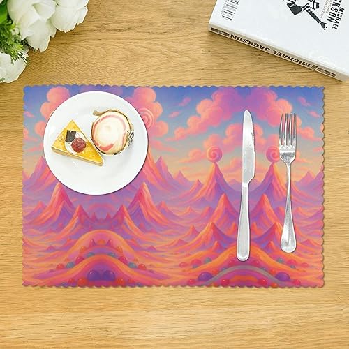 Vista 3 de Rectangular Placemats Set of 4, Heat Resistant Dream Candy Mountains Printed Kitchen Dining Table Mats