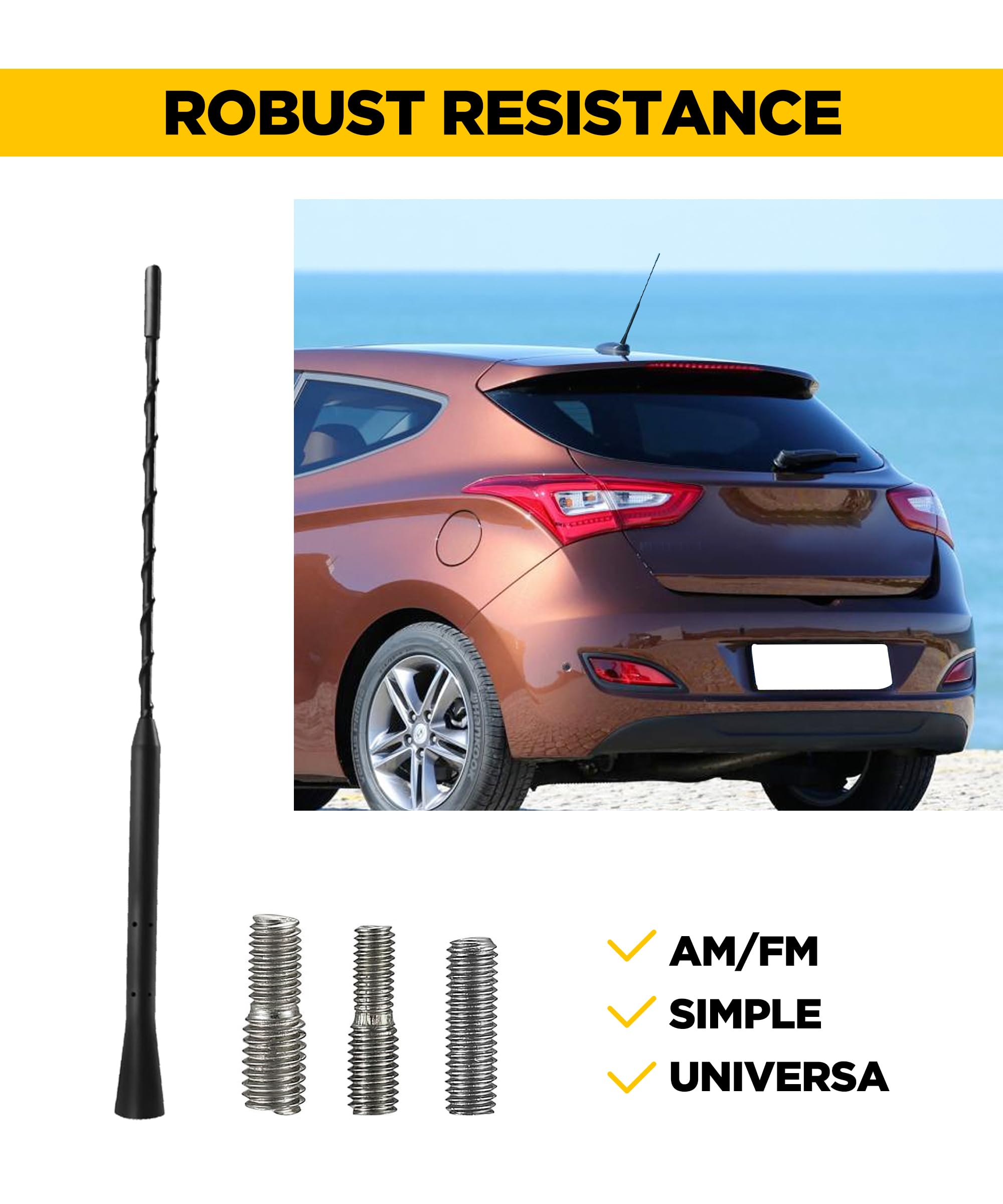 Antenna Universale Auto FM/AM 18 Cm – Elicoidale, A Vite, Colore Nero, Compatibile Con Kia Rio 2 E Modelli Universali - 2