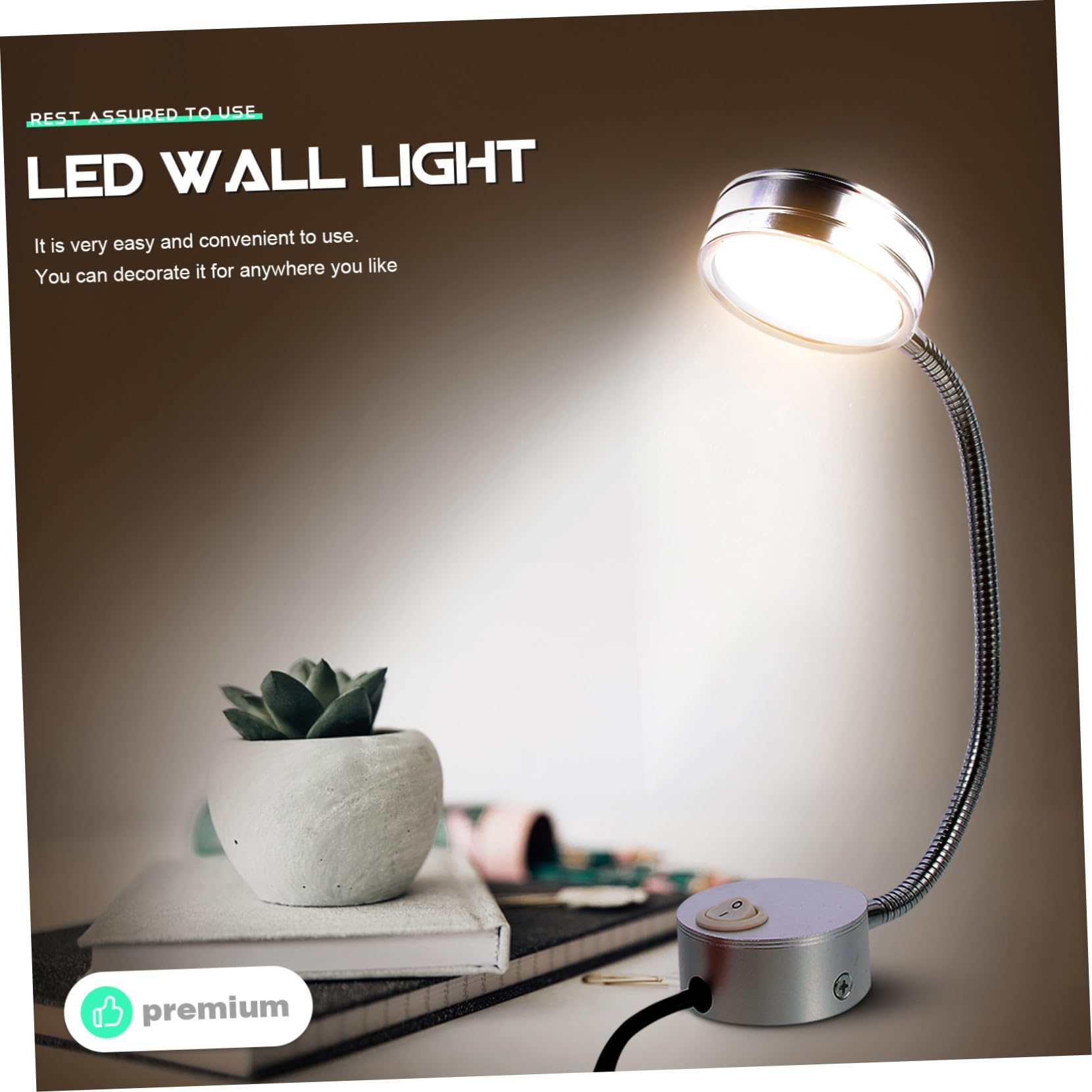 Lámpara de Lectura LED Flexible para Cama de Pared y Dormitorio | Cuello de Cisne Flexible, Aluminio Plata, Uso en Dormitorio y Escaleras, Estilo Elegante y Sencillo