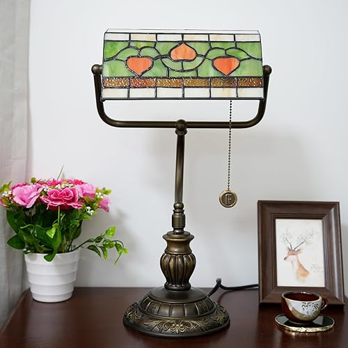 Miniatura 9 de Lámpara de mesa estilo Tiffany Heart Bankers - Lámpara de mesa vintage para dormitorio, mesita de noche, estudio, cadena de tracción, lámparas de
