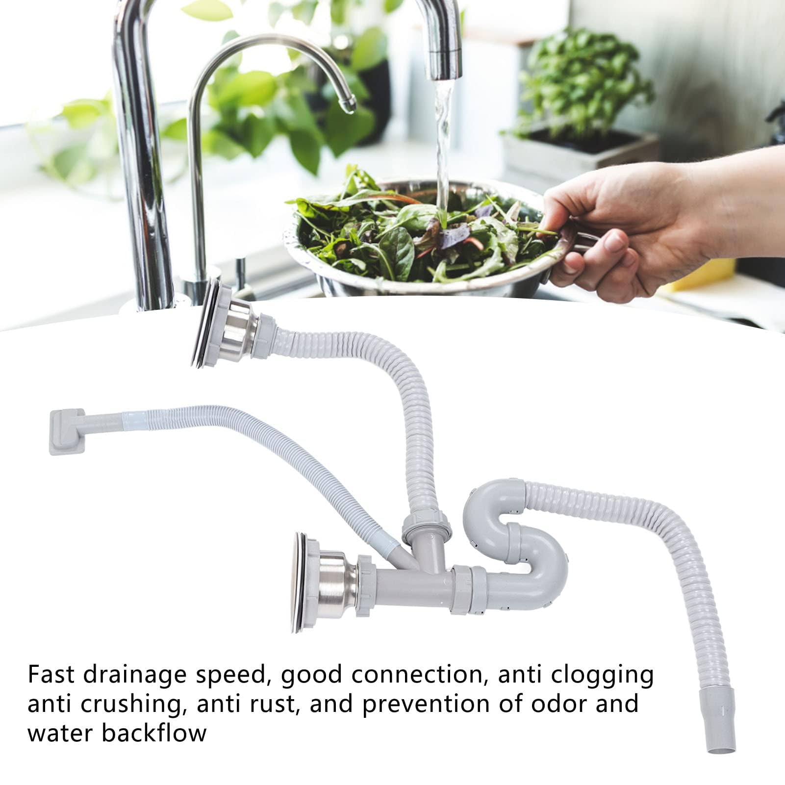 Tuyau de vidange robuste et durable pour évier de cuisine et salle de bain ensemble de tuyaux d évacuation en S courbé pour lavabo double avec conception anti fuite et facile à installer