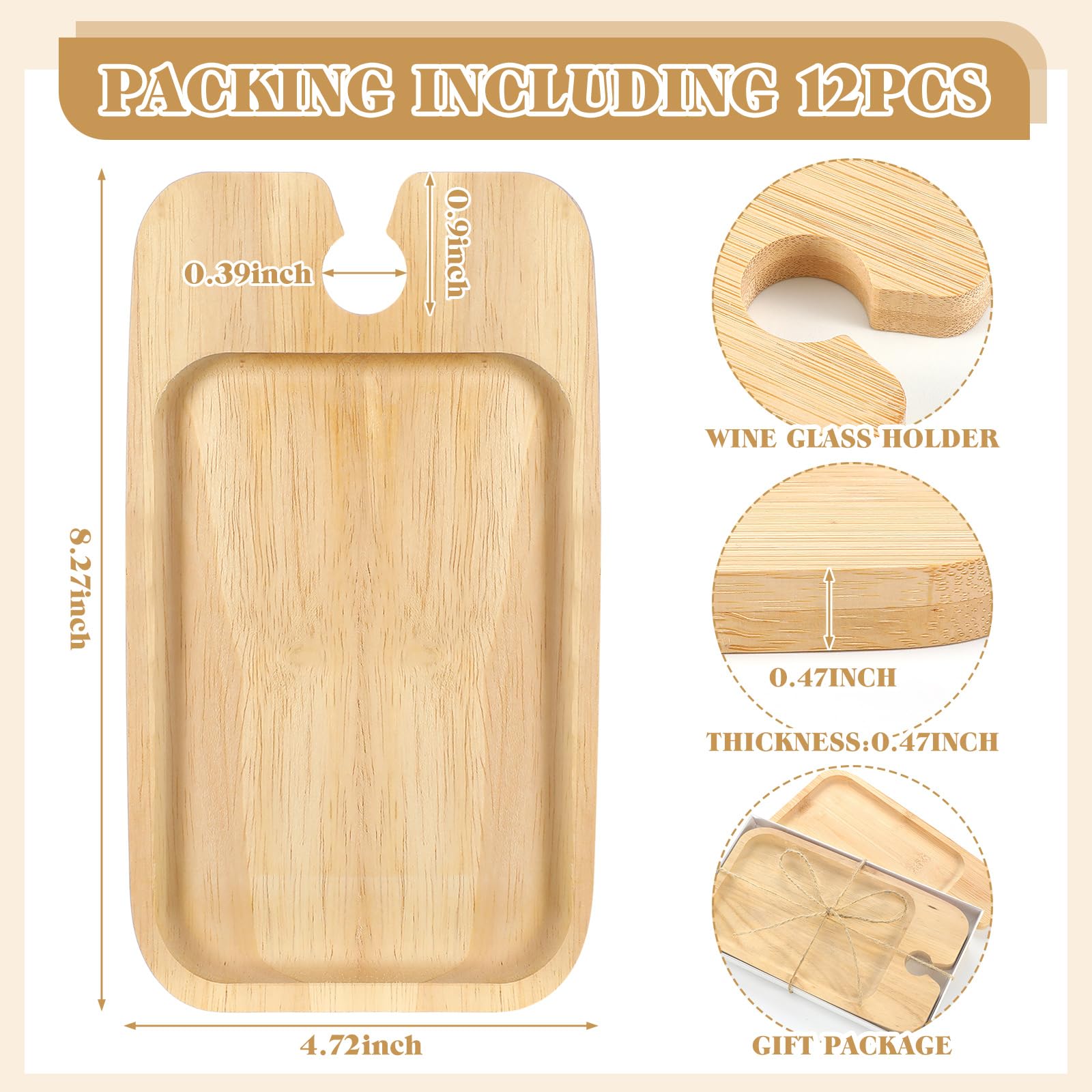 Menkxi Lot de 12 planches à charcuterie en bois avec support pour verre à vin et boîte, cadeaux pour invités, fête de mariage, fête prénatale (rectangulaires, couleur foncée)
