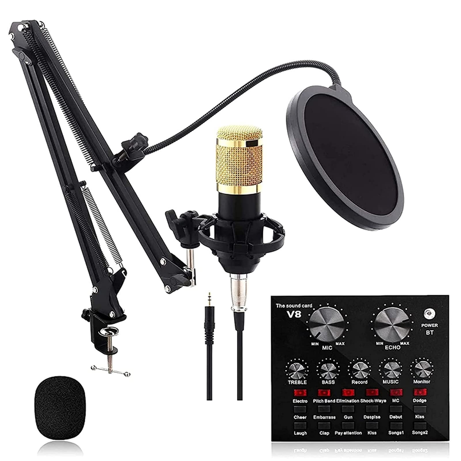 Carte Son multifonctionnelle en Direct, Ensemble de Microphones pour Carte Son, Ensemble de Microphones en métal de Diffusion, Support réglable, 12 Effets sonores de Fond