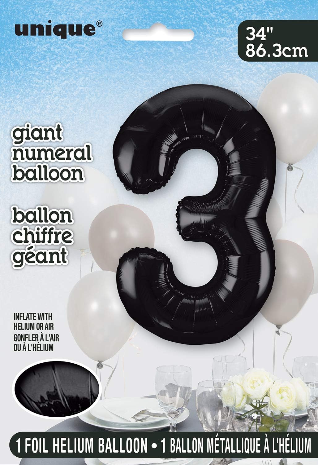 Black Number 3 Shaped Large Foil Balloon (86cm) 1 Piece - Perfect for Birthday Parties and Special Events - Image 3