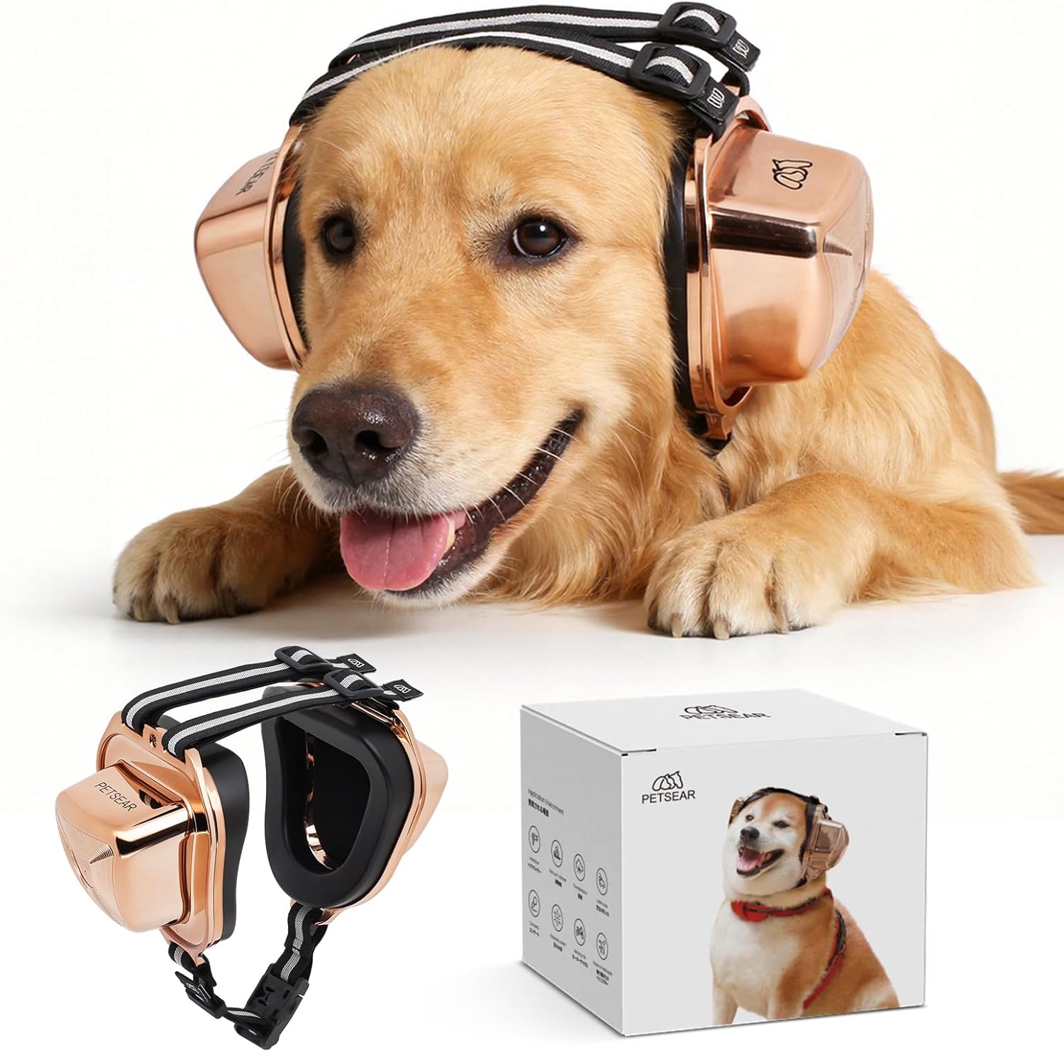 PETSEAR 29dB NRR Small Dog Ear Muffs-Professional Noise Cancelling Headphones with Magnetic Buckle, Hearing Protection Earmuffs for Anxiety, Fireworks, Thunderstorms,Trave,Airplane(Rose Gold,XXS)