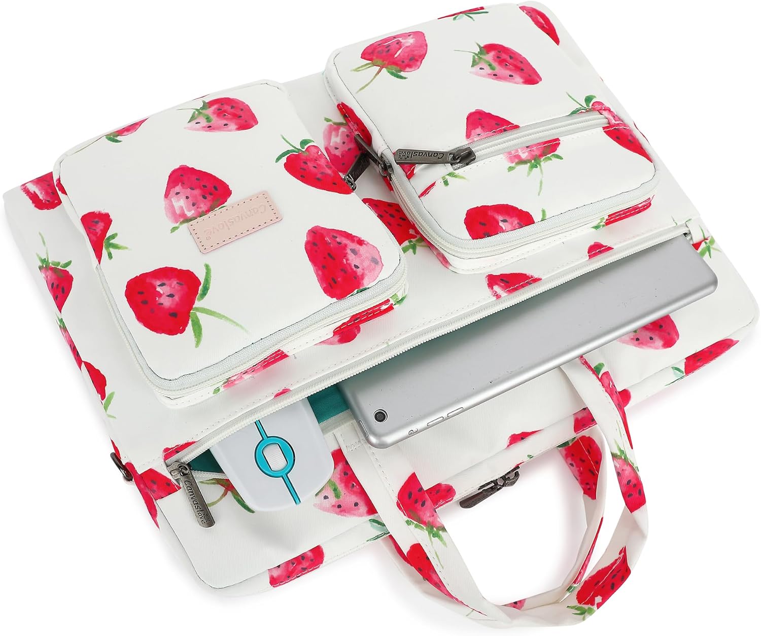 Canvaslove Multi-Pockets Laptop Case Bag, Rebound Bubble Cushioned Briefcase Shoulder Bag Fits 15.6-16 Inch Laptop (Strawberry) - Image 4