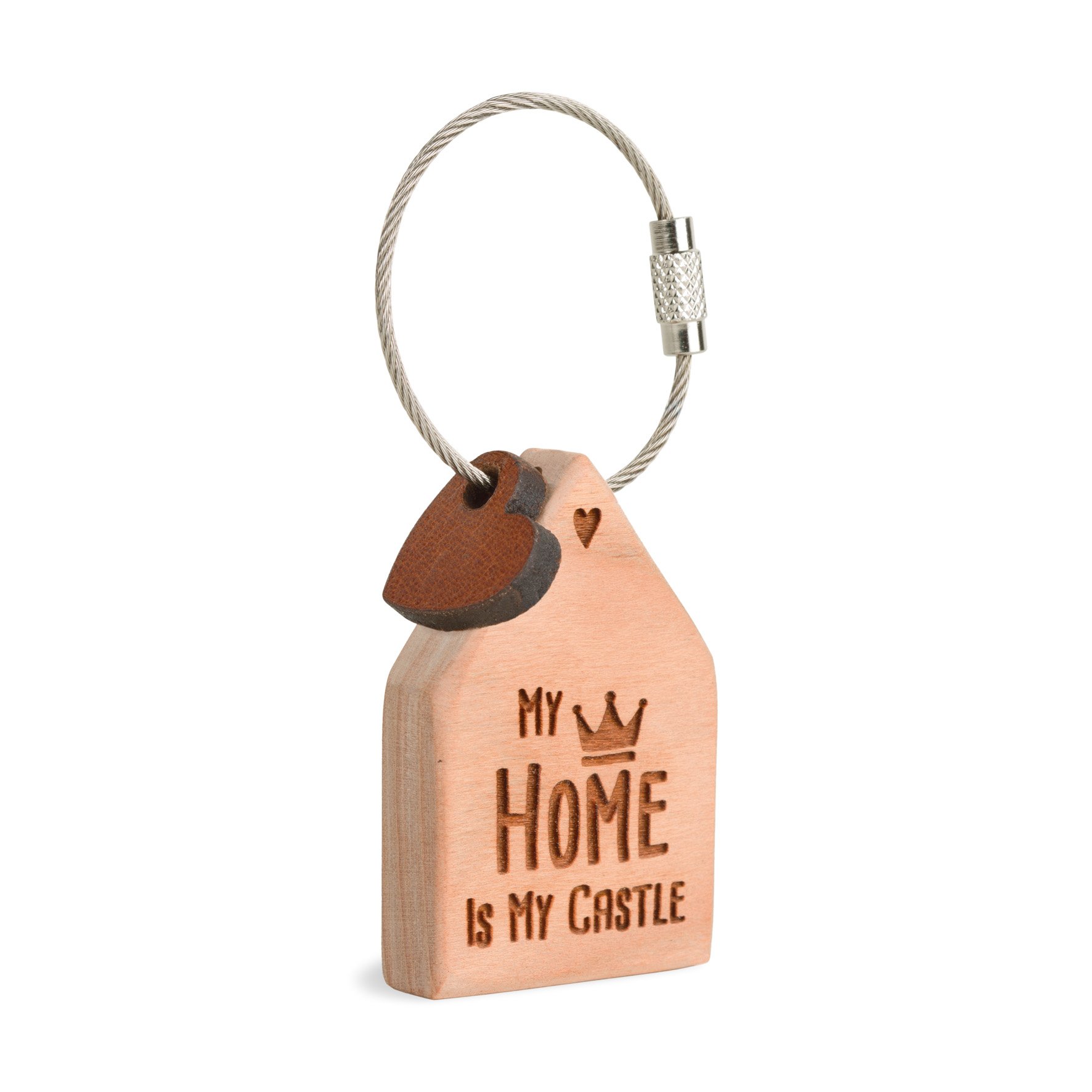 Cherry Wood Key Ring with Laser Engraving, Ideal as a Gift Idea, Saying Selectable 14,5 x 12,5 cm My Home Is My Castle
