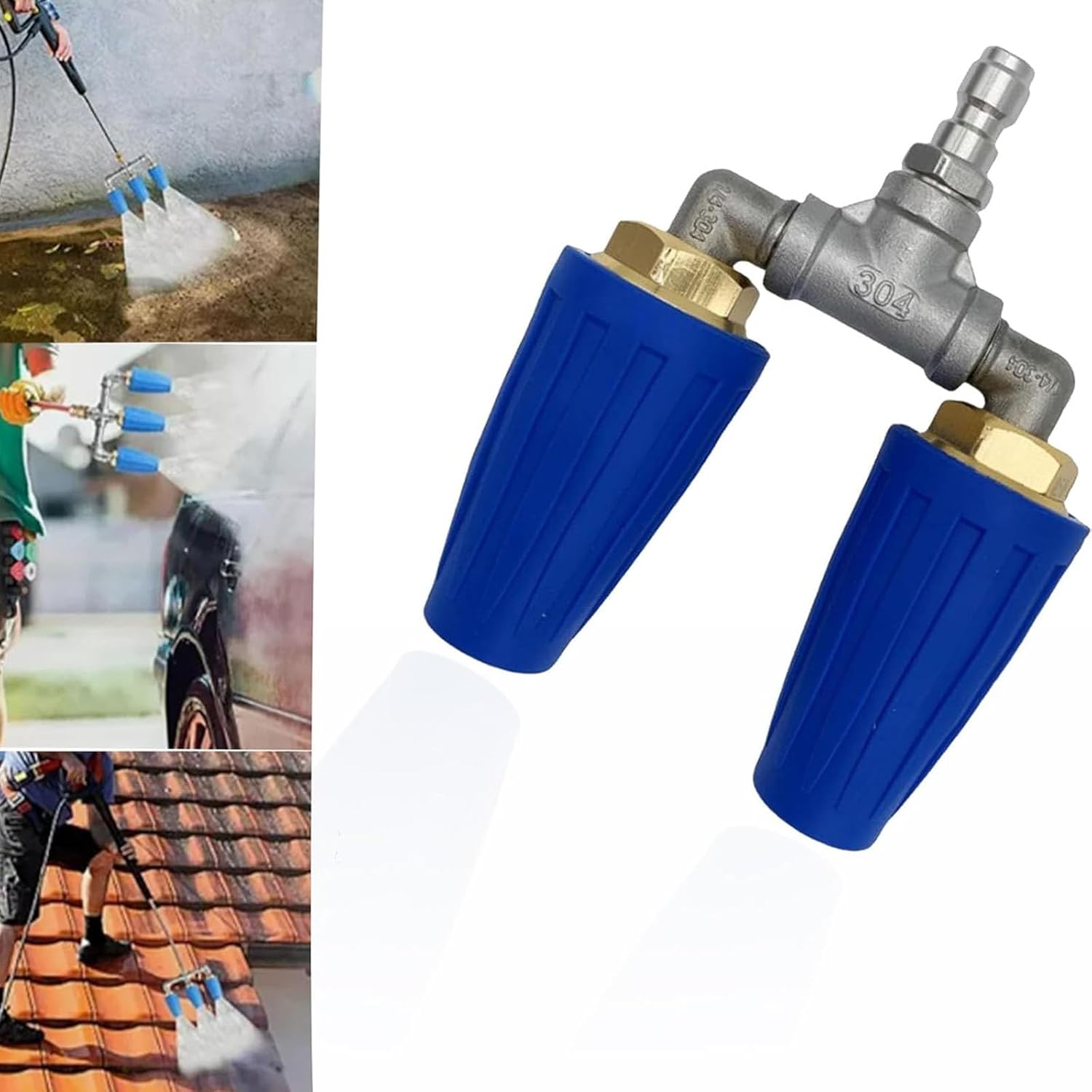 4000 PSI Triple Turbo Nozzle Pressure Washer, High-Pressure Triple Head Pressure Washer Nozzle, Car Garden Lawn 360° Rotating 3-in-1 Turbo Tip Jet with 1/4" Quick Connector (blue, Dual)