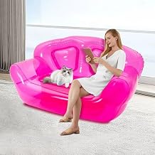 Inflatable Chair Transparent Inflatable Couch Adult Loveseat Portable Foldable Double Air Sofa 70.9 * 35 * 37in for Backyard,Camping, Picnics, Festivals, Pool, Lawn, Travel-Load 440LB Pink
