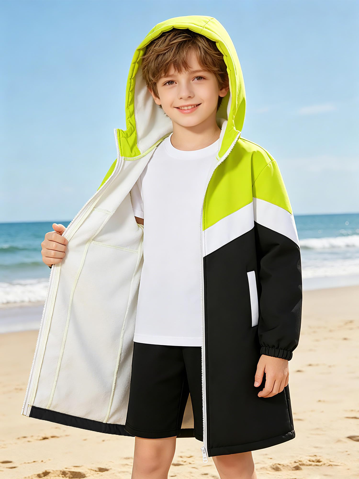 Aislor Sweat Sport Fille Peignoir Pour Enfants Rob Robe Changement Avec Capuche Veste Vent Plage Poncho Surf Absorbant Poncho Natation Épais