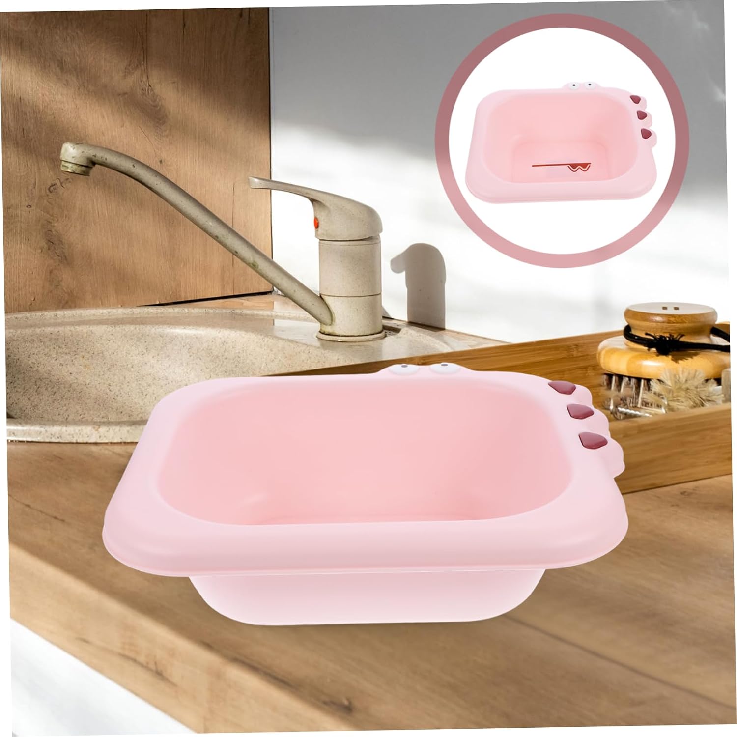 ORFOFE Washing Basin Wash Tub for Newborns and Portable Lightweight Washbasin in Pink with Adorable Cartoon Design for Face Hands Feet and Diaper Cleaning