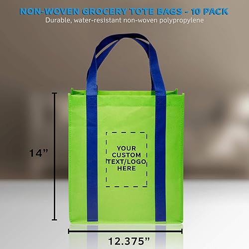 Miniatura 5 de DISCOUNT PROMOS Juego de 10 bolsas de compras no tejidas personalizadas, paquete a granel personalizado, reutilizables, ideales para compras,