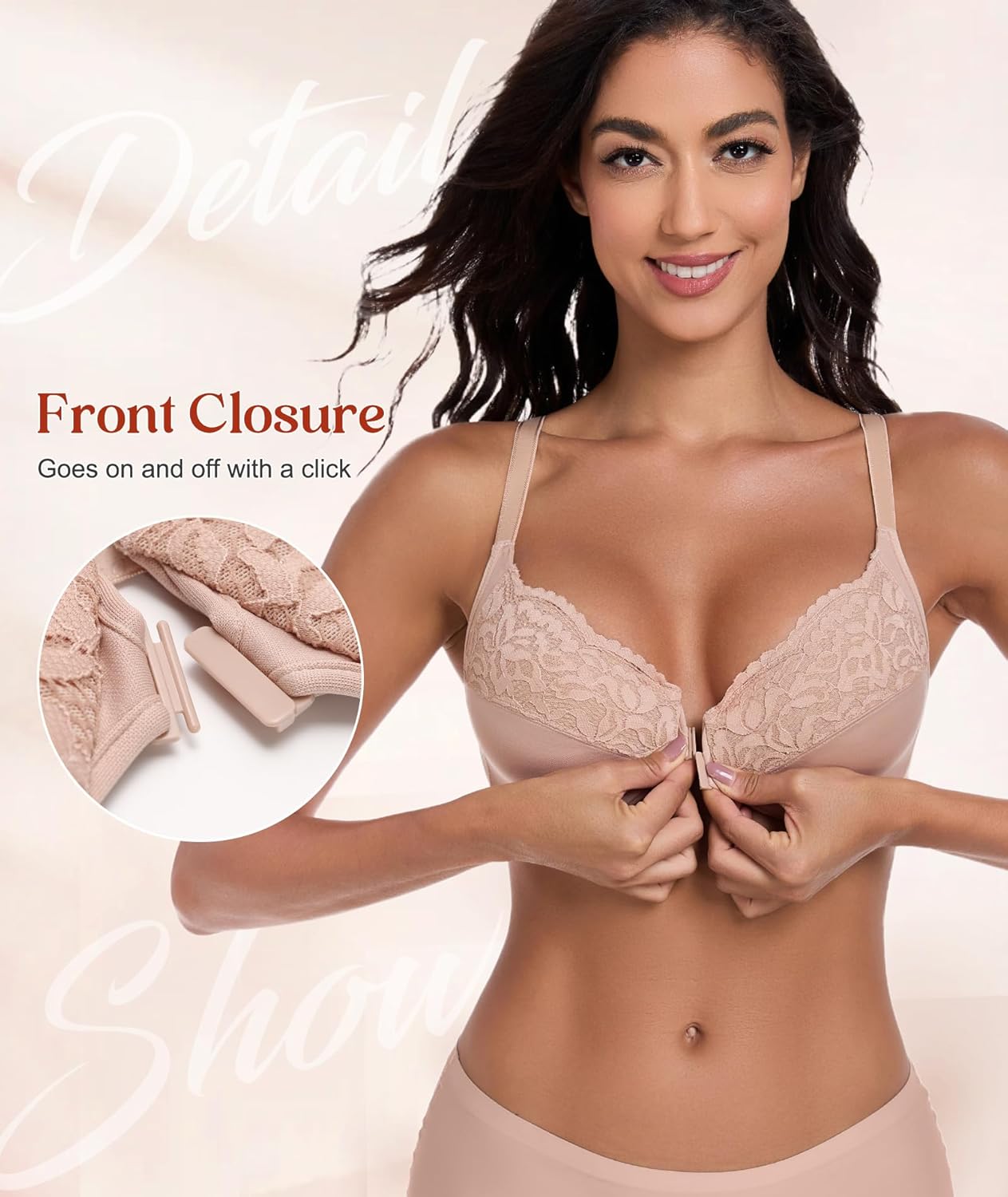 Lemorosy Women's Full Figure Plus Size Front Closure Posture Back Unpadded Underwire Everyday Bra - Image 3