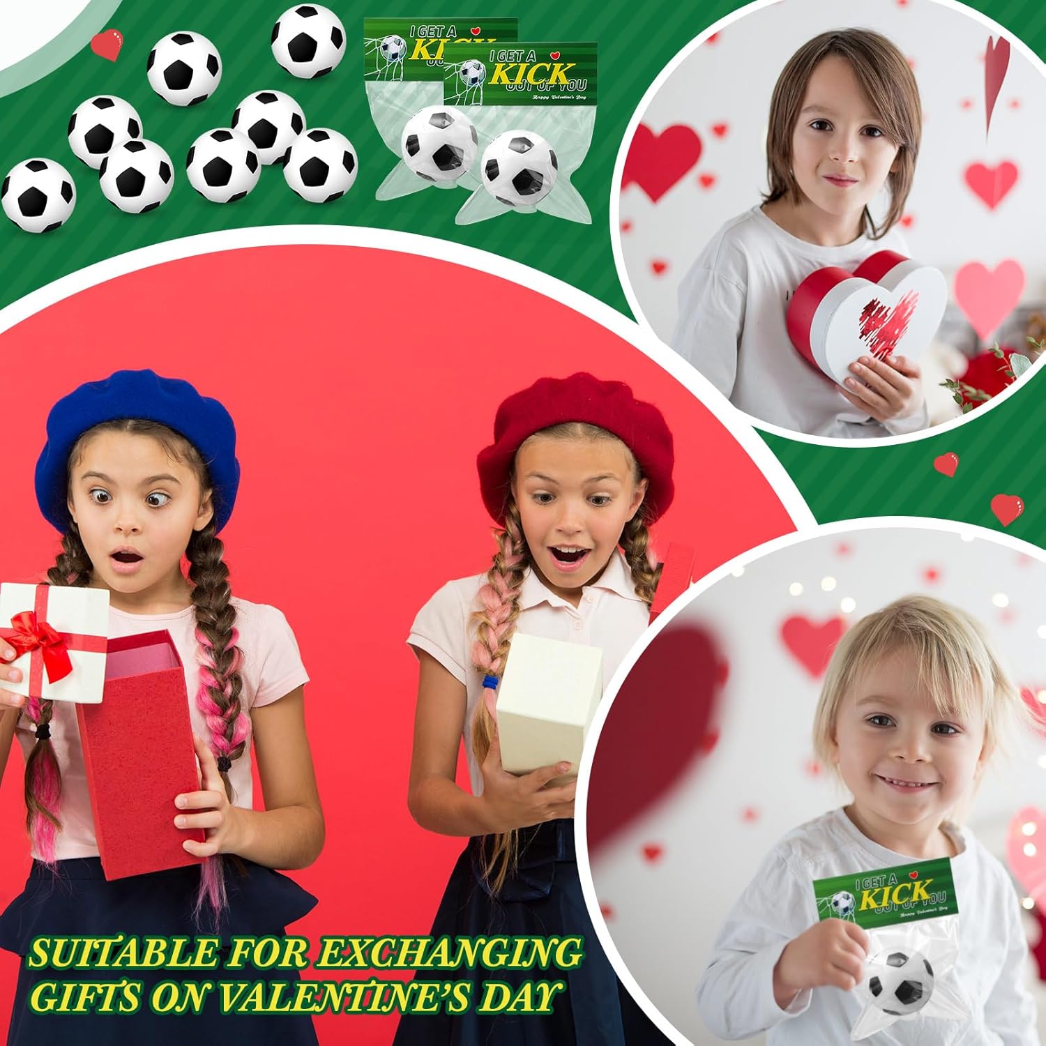Hollowfly 24 Pcs Soccer Valentines Day Card Headers 24 Valentines Soccer Mini Stress Balls for Kids Classroom Exchange Gifts Sports Party Favor Toy Gifts with 100 Mini Staples with Stapler
