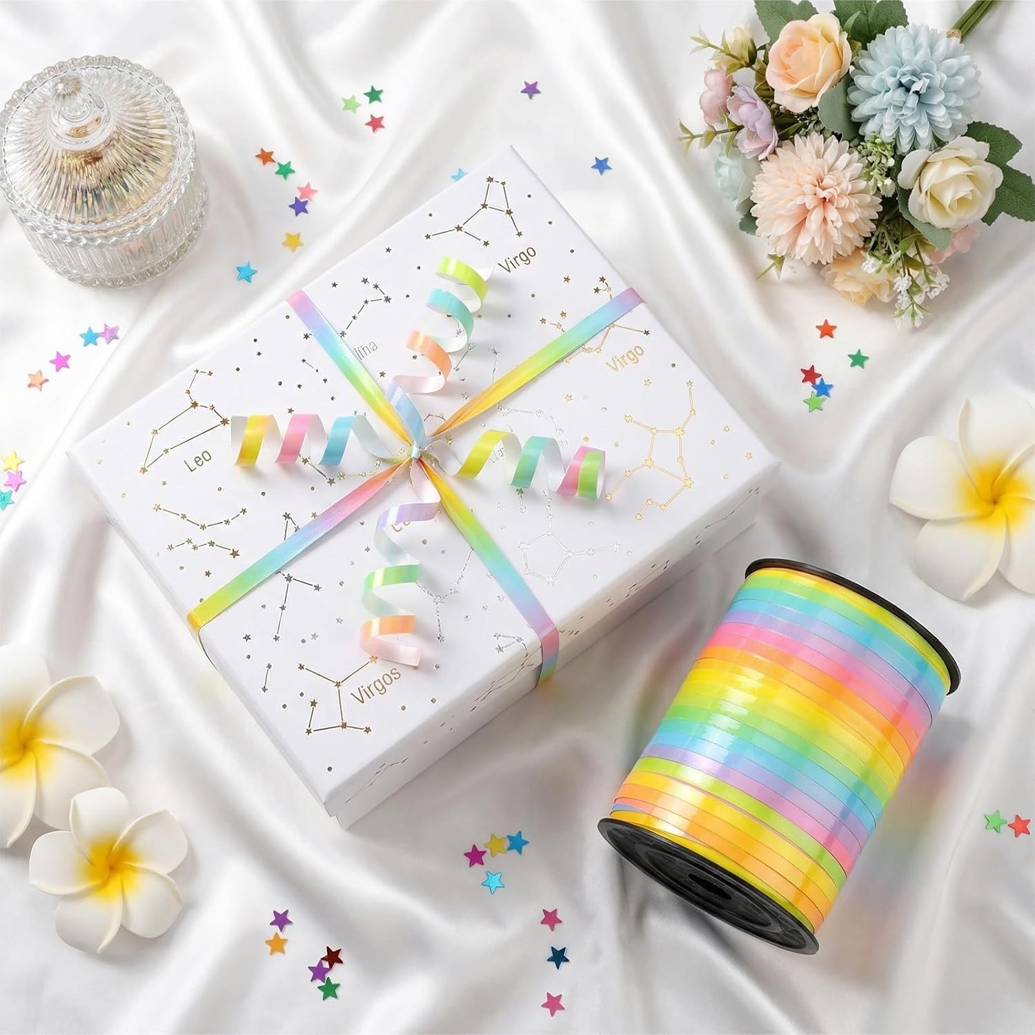 Balloon String, Kaluofan Wide Curling Ribbon, Extra Long 1/5" Wide x 500 Yards Gift Wrapping Ribbons for Balloons, Bows, Party Decor, Crafts – Shiny & Easy to Curl (Pastels Ribbon)