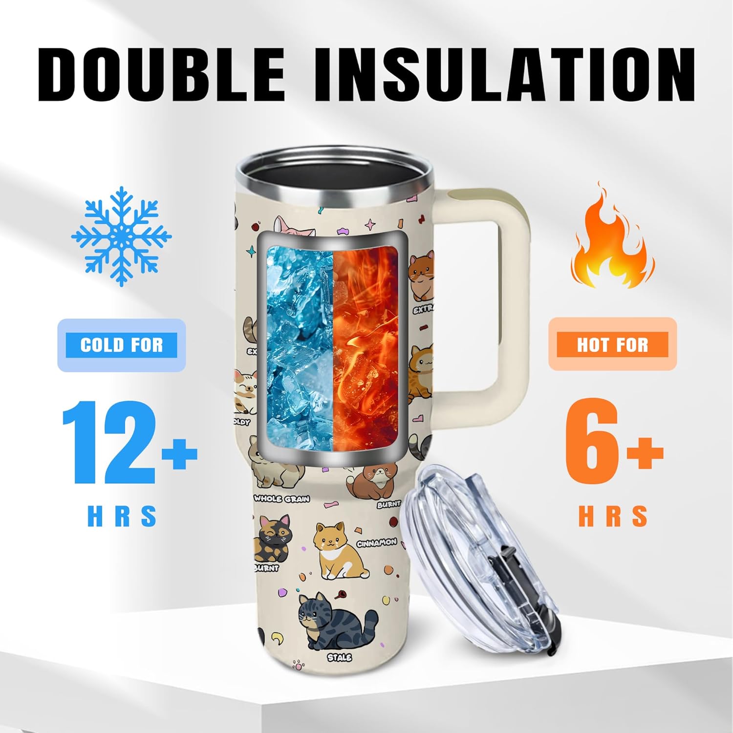 Cat Gifts for Cat Lovers, Types of Cat Loaf Tumbler with Handle 40oz, Funny Cat Themed Gifts for Women Men, Birthday Christmas Gift for Cat Mom/Dad Cup, Cute Kitten Kawaii Cats Coffee Mug - Image 5