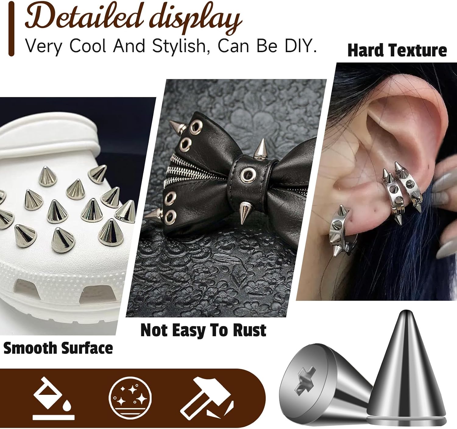 CXIIPOL 240 Pairs 9.5 MM Cone Spikes Screwback Studs, Punk Spikes and Studs Kit for Punk Style Clothing, Jackets, Shoes, Belt Bags, Dog Collars