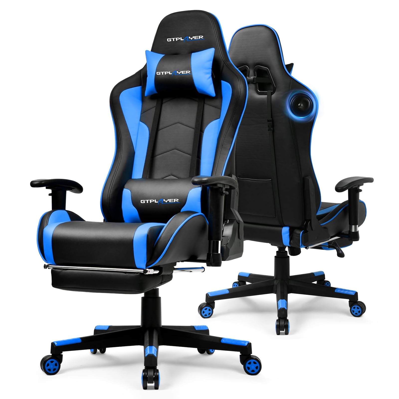 GTPLAYER Gaming Chair,Gamer Chair with Bluetooth and Adjustable Backrest,Seat Height Adjustable Computer Chairs with 3D Armrests,Video Game Chair with Footrest Speakers (Blue)
