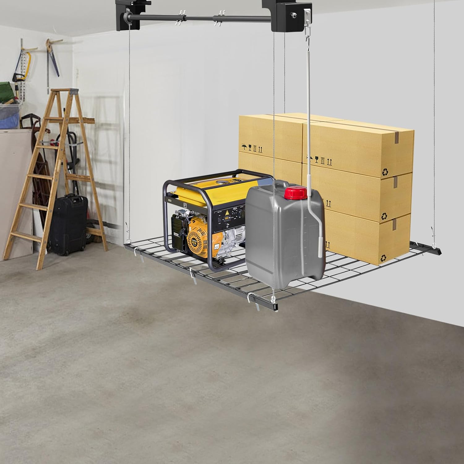 Garage Ceiling Storage Racks, 250 lbs Capacity Adjustable Ceiling Mounted Storage Racks, Ceiling Mounted Lift System and Storage Organizer, Ideal for Maximizing Overhead Space