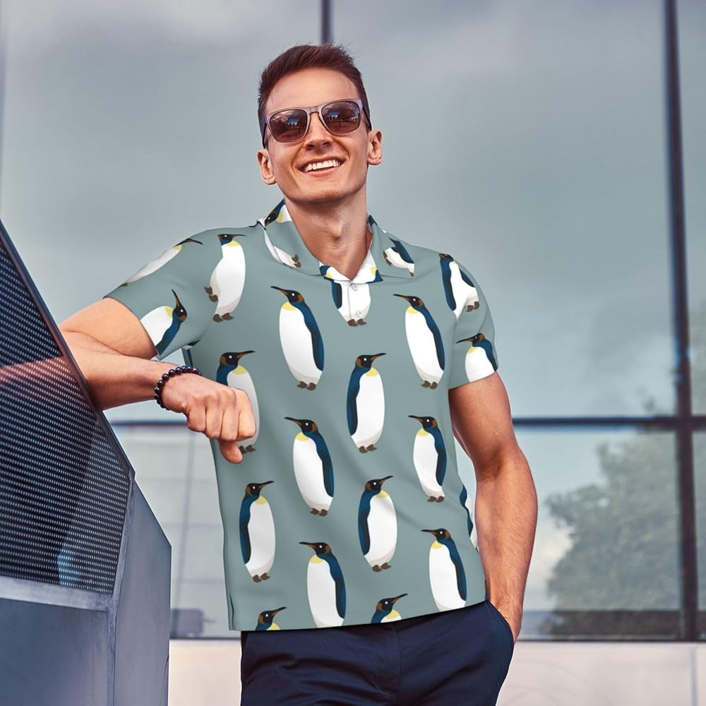 Mosytuky Penguin Print Golf Shirts for Men Dry Fit Performance