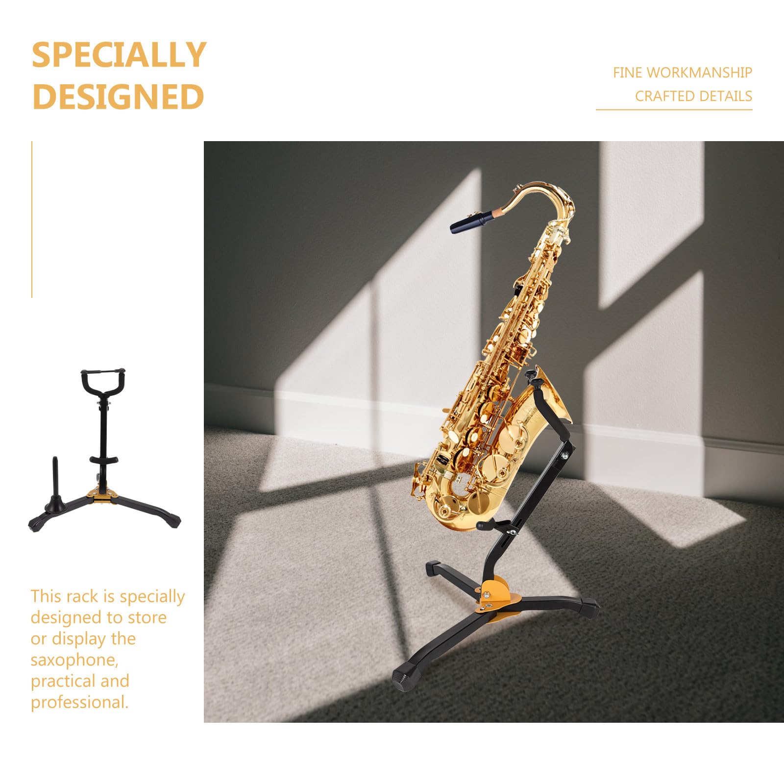 SOLUSTRE Klappbarer Saxophonständer aus Stabilem Eisen mit Schwammauflage Tragbarer Altsaxophonständer für Musikunterricht und Zuhause Professionelles Saxophonzubehör
