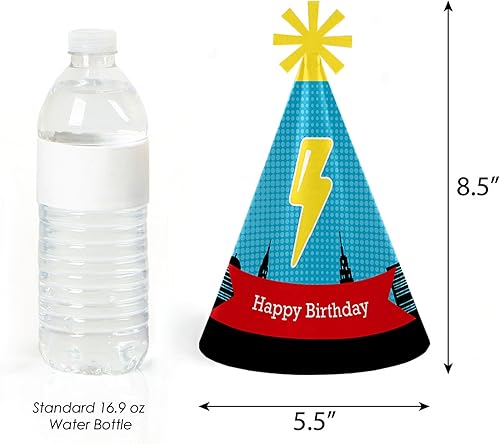 Miniatura 3 de Big Dot of Happiness Bam Superhero - Sombreros de fiesta de cumpleaños para niños y adultos - Juego de 8 (tamaño estándar)