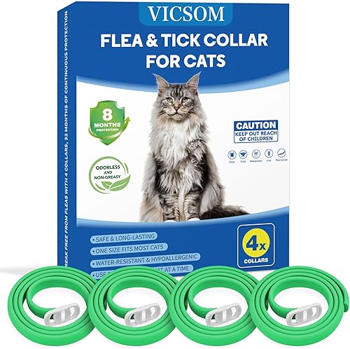 Paquete de 4 collares antipulgas para gatos, collar antipulgas y garrapatas de gato, prevención de 8 meses, tratamiento de pulgas y garrapatas de