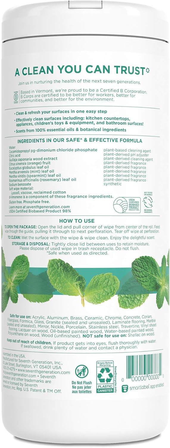 Seventh Generation Multi Purpose Wipes, Garden Mint Scent, 37 Count