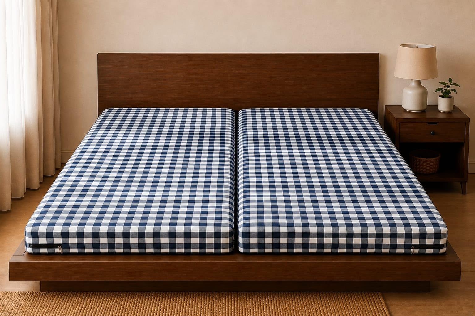 Blue Checked Zipper Mattress Cover 48 x 75 x 4 Inch Double Bed | Protective Mattress Encasement, Soft Breathable Fabric, Washable, Dust Resistant, Full Zip Closure-image-8