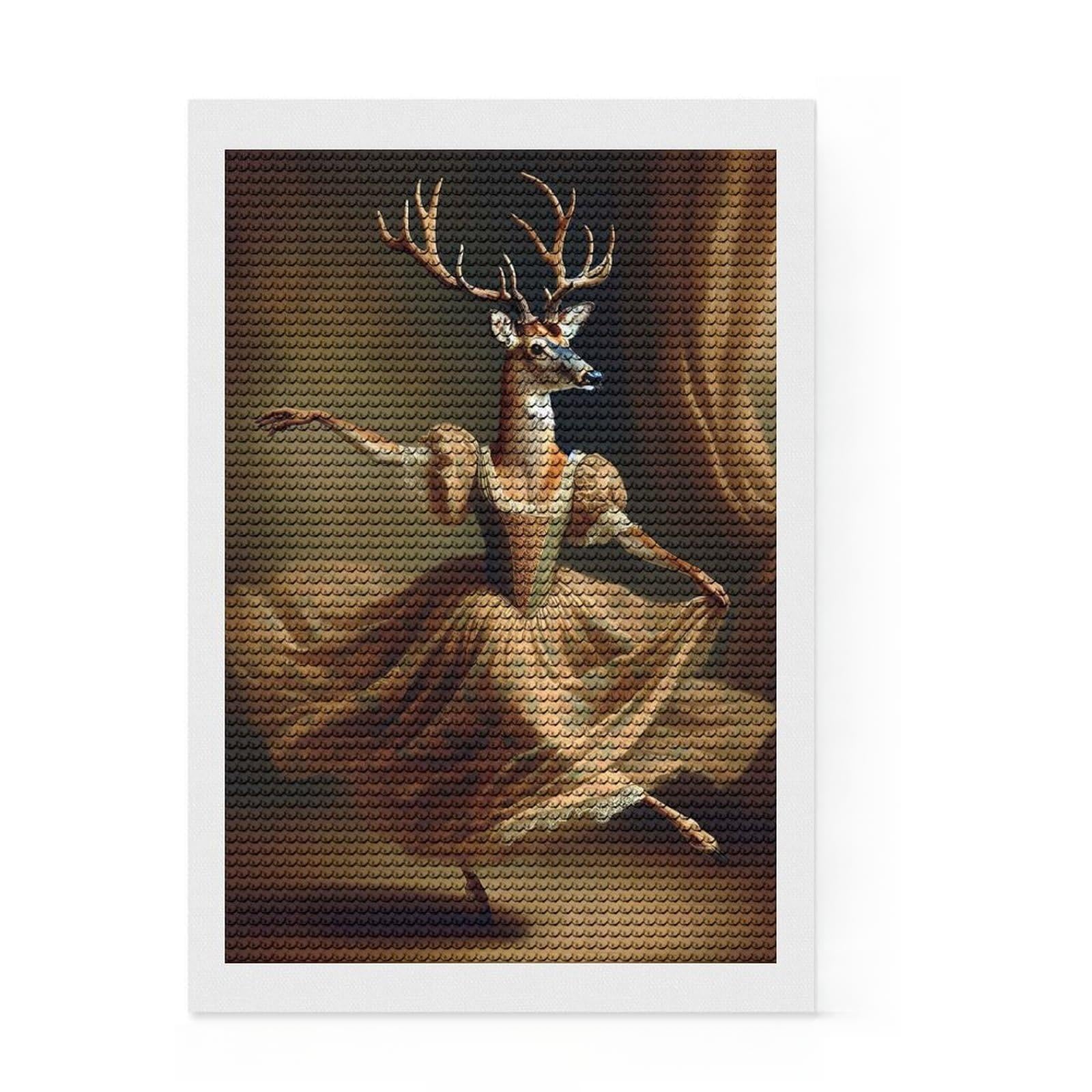 Junmoney Deer As A Graceful Dancer DIY Diamond Art Canvas Kit 8"x12", Sparkling Crystal Beads, Modern Decor, Boho Decor, Christmas Gift