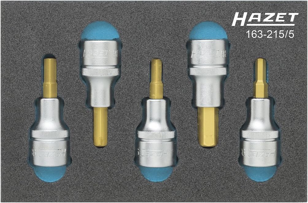 HAZET 163-215/5 Hexagon Profile Screwdriver Socket Set - CVD-Tin Coated