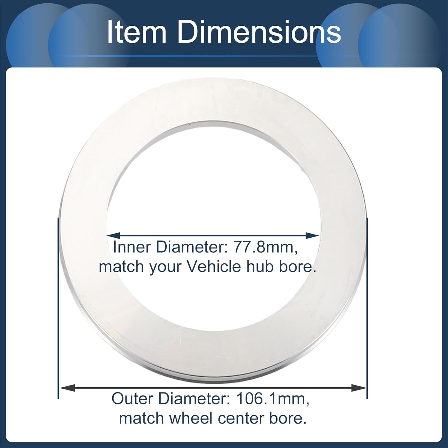 Hub Centric Rings, 106.1mm OD 77.8mm ID Car Wheel Hubrings Aluminum Alloy Silver Tone, 4pcs
