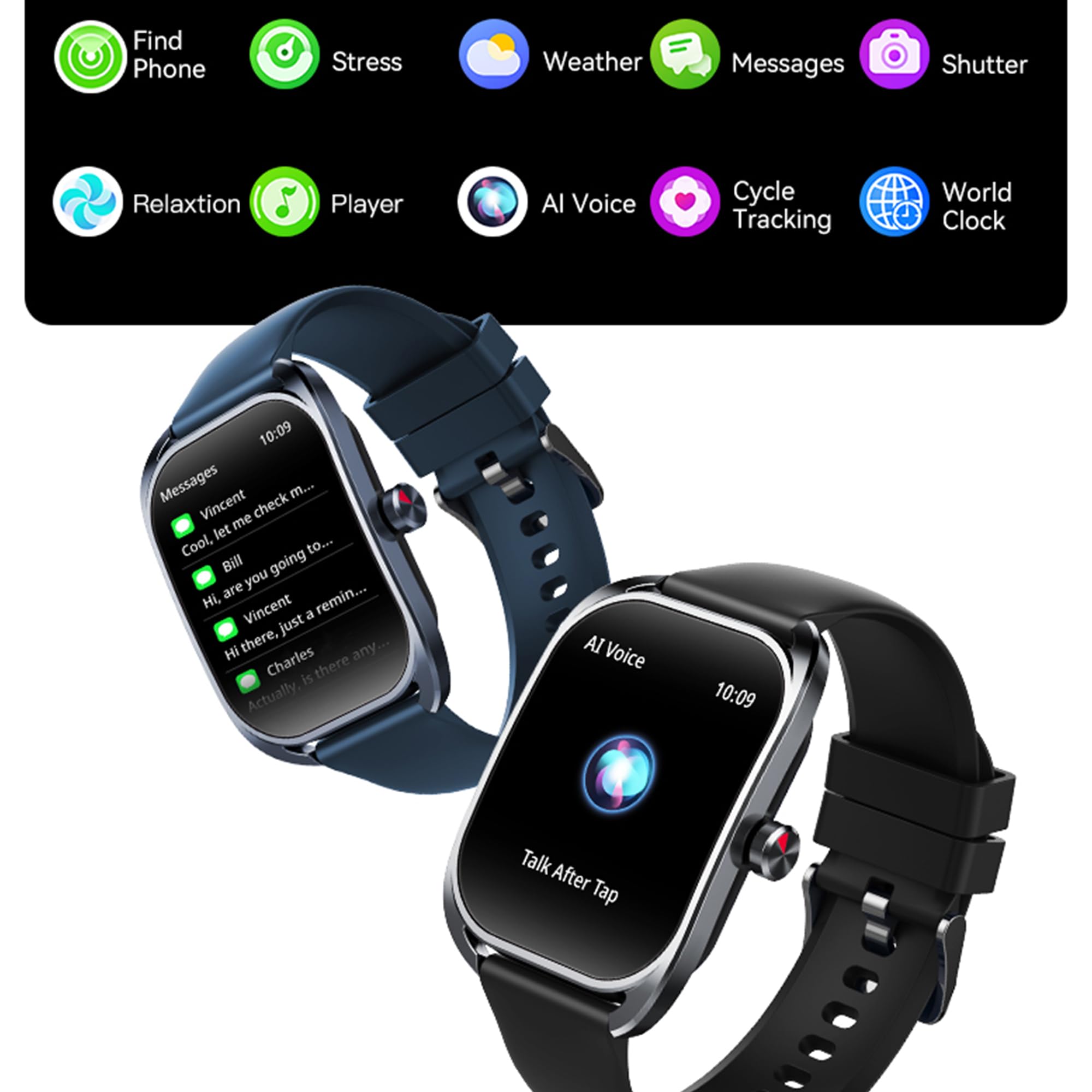 Reloj Inteligente Mujer con Llamadas, 2,01 Pulgada Smartwatch Hombre Deportivo con Podometro Pulsometro SpO2 Sueño Presion Arterial Actividad IP68 Reloj Digital para iOS Android (Negro)