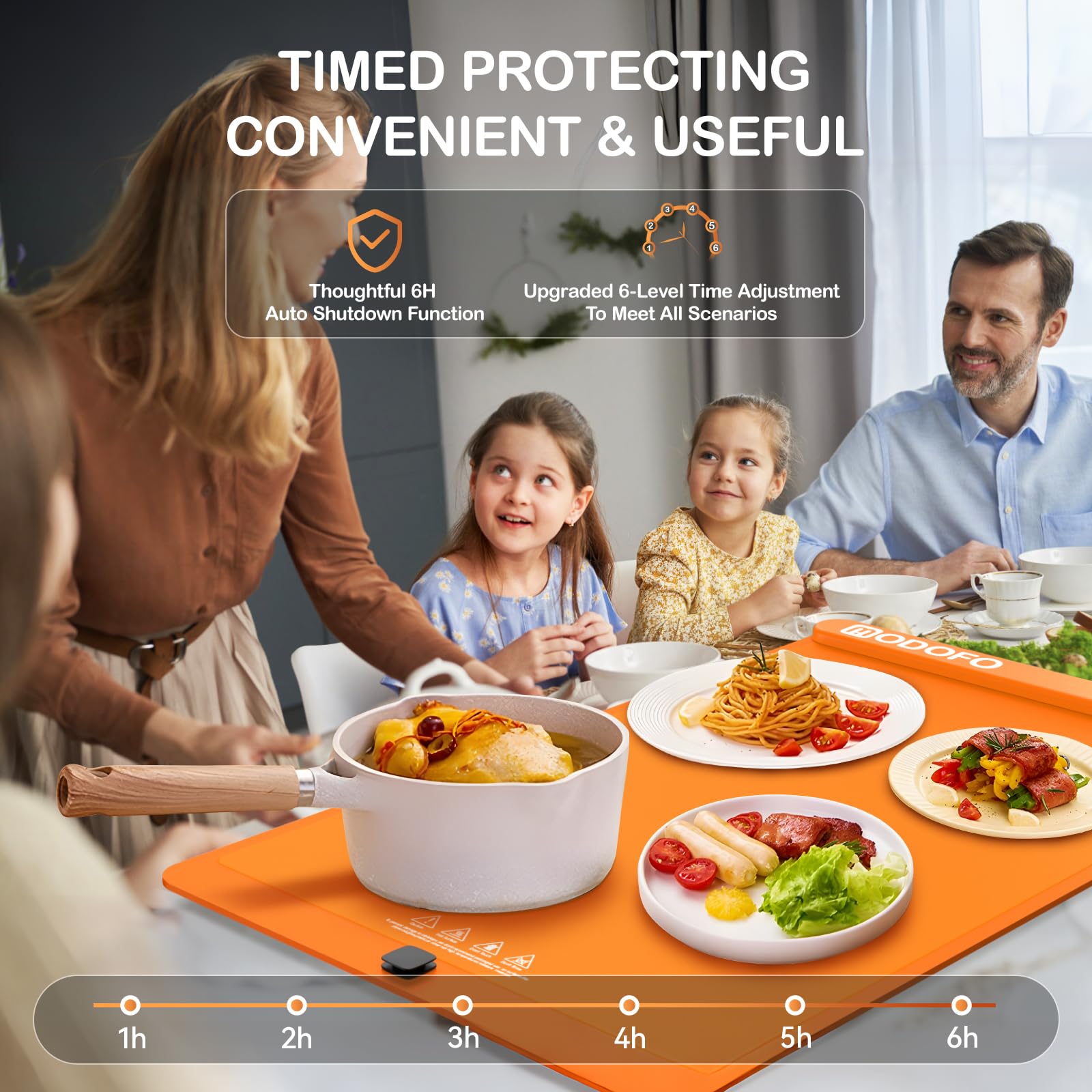 MODOFO Food Warming Mat - 3-Second Fast Heat, 6 Temp/Timer Settings, Portable Buffet Warmer - View #13
