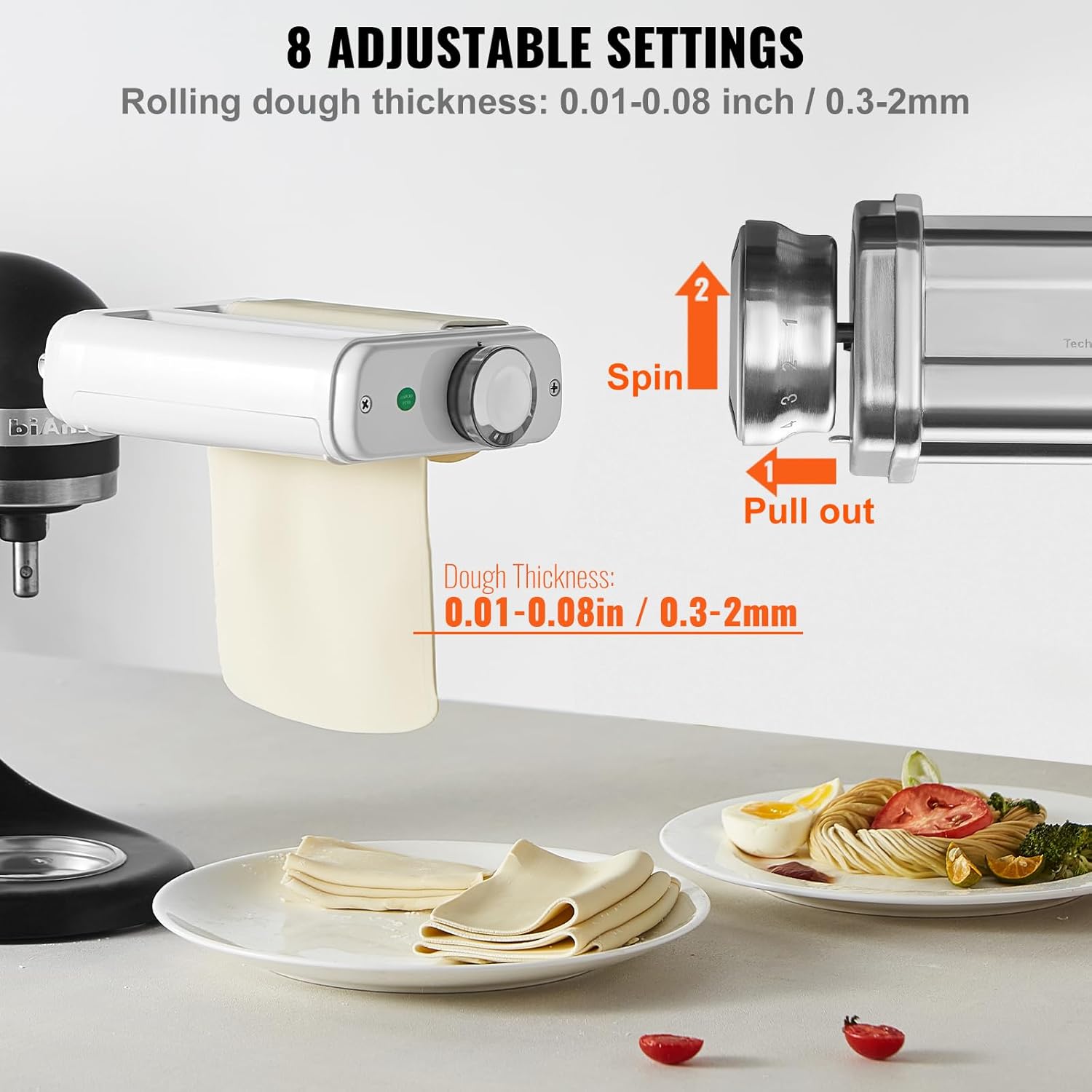 VEVOR Pasta Maker Attachment for KitchenAid Stand Mixer, 3 in 1 Pasta Attachments Including Pasta Roller, Spaghetti Fettuccine Cutter and Cleaning Brush, Pasta Machine Attachment Accessories for KA