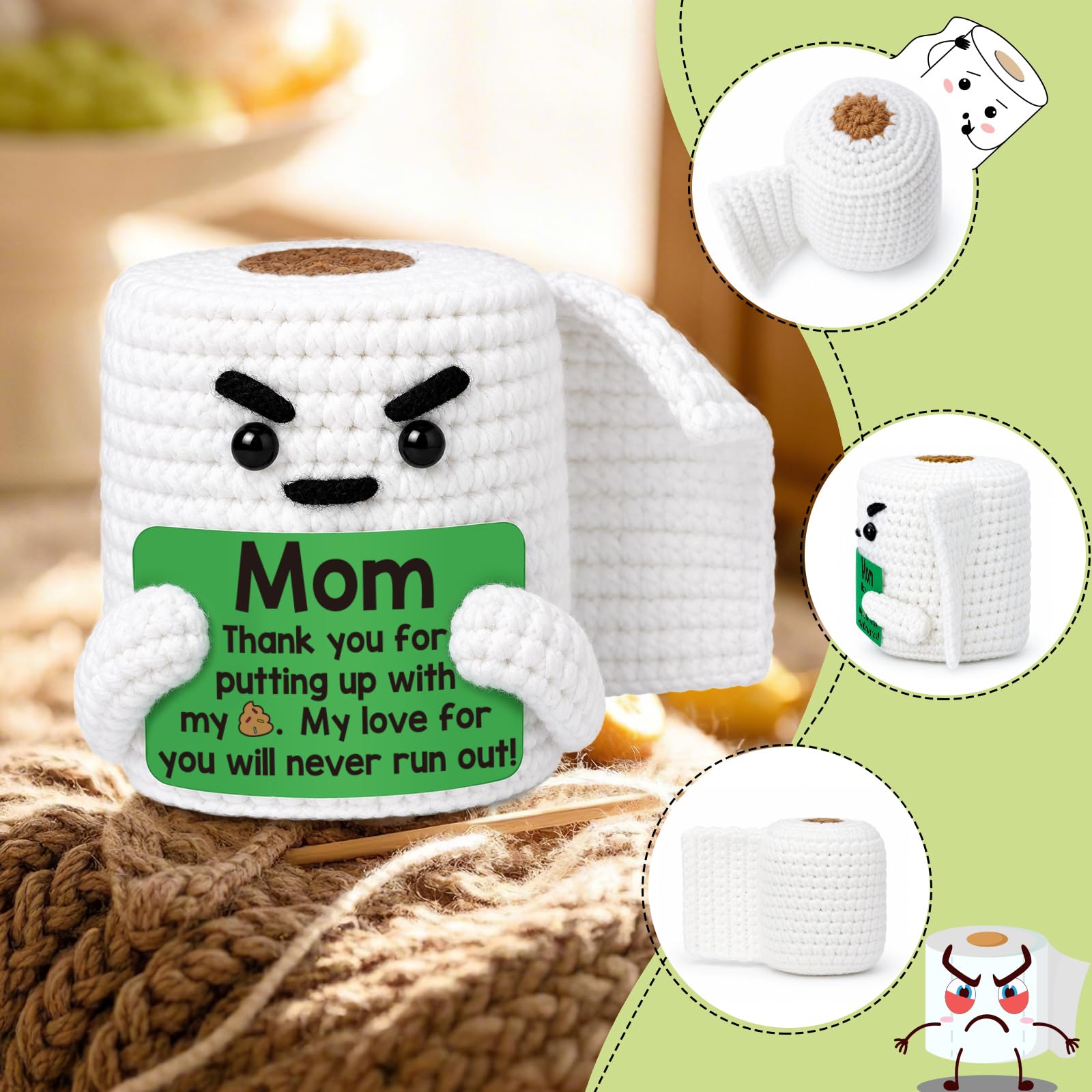 Regalos de cumpleaños de Navidad para mamá de hija e hijo, divertido rollo de papel higiénico de ganchillo hecho a mano, regalos para el día de la madre, regalos para nueva mamá, madre soltera,
