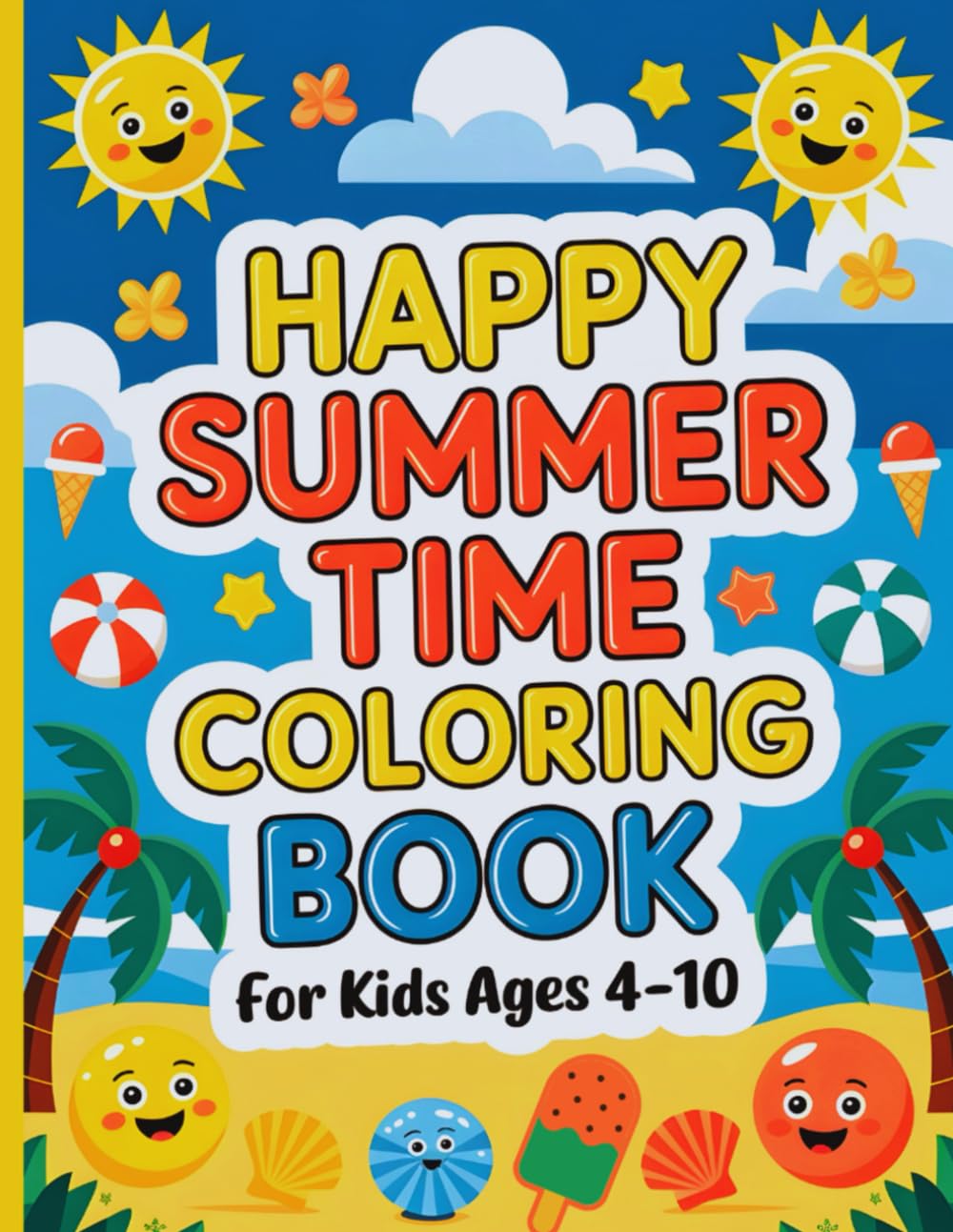 Happy Summer Time Coloring Book for Kids Ages 4-10: Cute Scenes, Ice Cream, Fruits, Sunshine, and More Summer Fun to Color!
