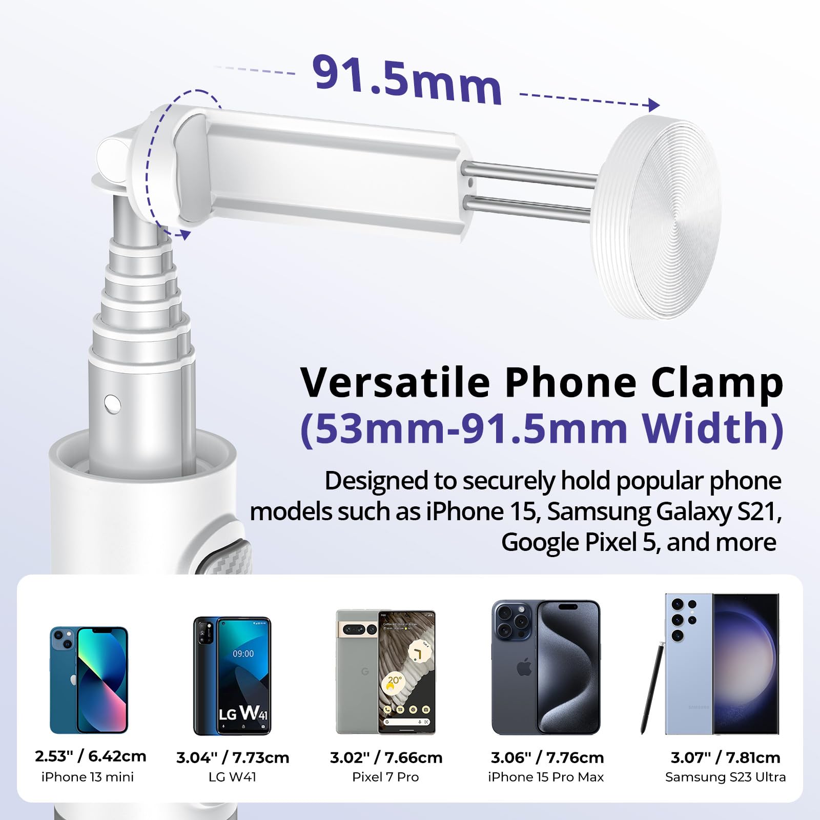ATUMTEK Kijek do selfie, statyw 174 cm, kijek do selfie z pilotem zdalnego sterowania Bluetooth, kompatybilny ze smartfonami iPhone i Android, idealny do podróży, vlogów, filmów i zdjęć, biały