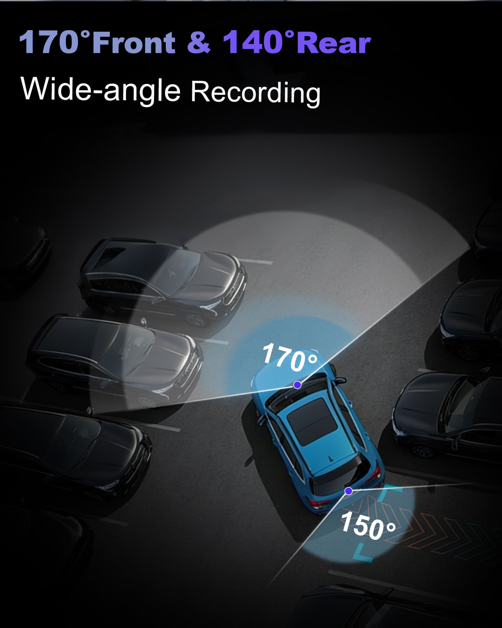 Dash Cam Front and Rear 4K+1080P, 5GHz WiFi, Dual Dashcam with 64GB Card, App Control, G-Sensor Emergency Recording, Loop Recording, 24H Parking Mode Supports, Dash Camera for Cars — view 3