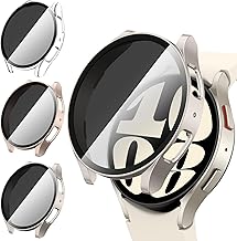 [3Pezzi] Kamita Custodia per Samsung Galaxy Watch 6 40mm con Protezione Dello Schermo in Vetro Temperato per la Privacy, Anti-spia PC Bumper Case per Galaxy Watch6 (Chiaro+Oro Rosa+Luce stellare)