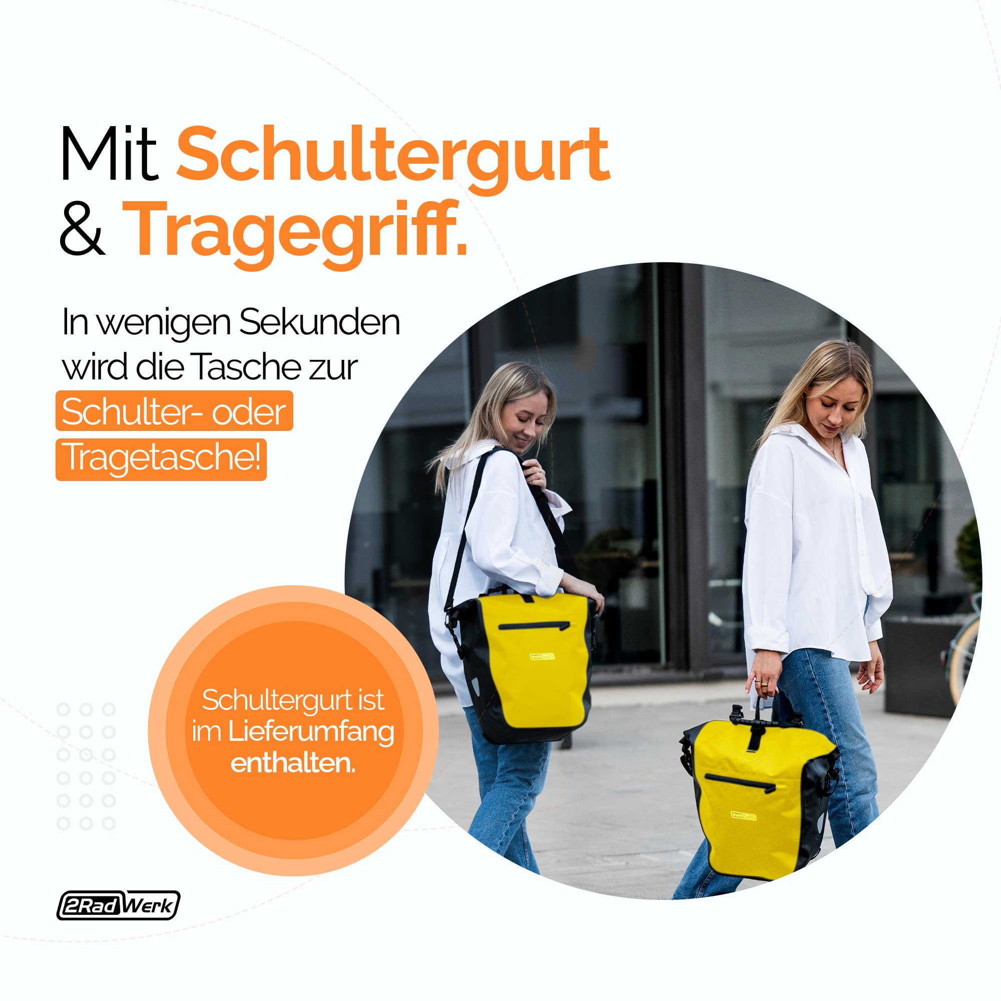 2Radwerk Fahrradtasche für Gepäckträger, 25,4 l, 100 Prozent Wasserdicht, mit Tragegriff und Schultergurt, fahrradtasche gepäckträger, gepäckträgertasche, Fahrrad Taschen hinten, 56,5 x 30 x 15 cm