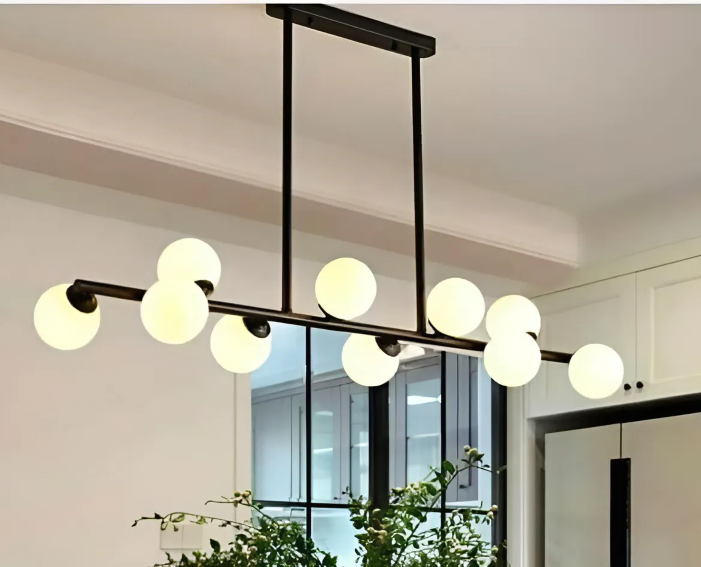 Twixle Modern Black White Glass Chandelier Pendant Light, 10 Glass Shades, Industrial Wrought Iron,Linear, for Restaurant, Bar, Living Room (with Bulb)-image-24