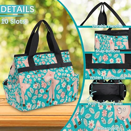 Miniatura 5 de Bolsa de herramientas de jardín de hojas de cerdo para mujeres y hombres, bolsas de almacenamiento de herramientas de jardinería con 10 bolsillos,