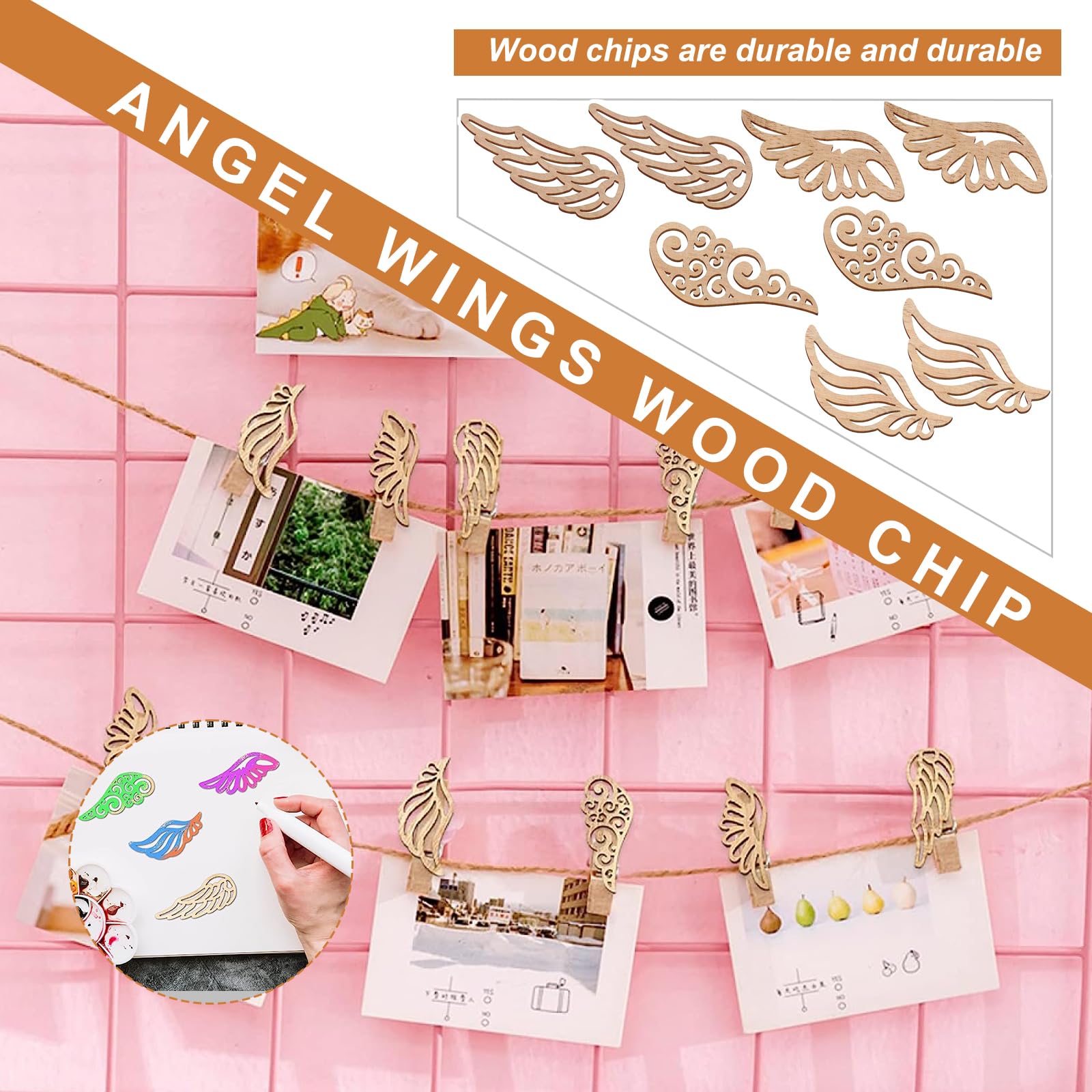 80 Pezzi Ali In Legno Per Decorazioni - Non Finite Per Fai Da Te, 4 Stili - Foto 2