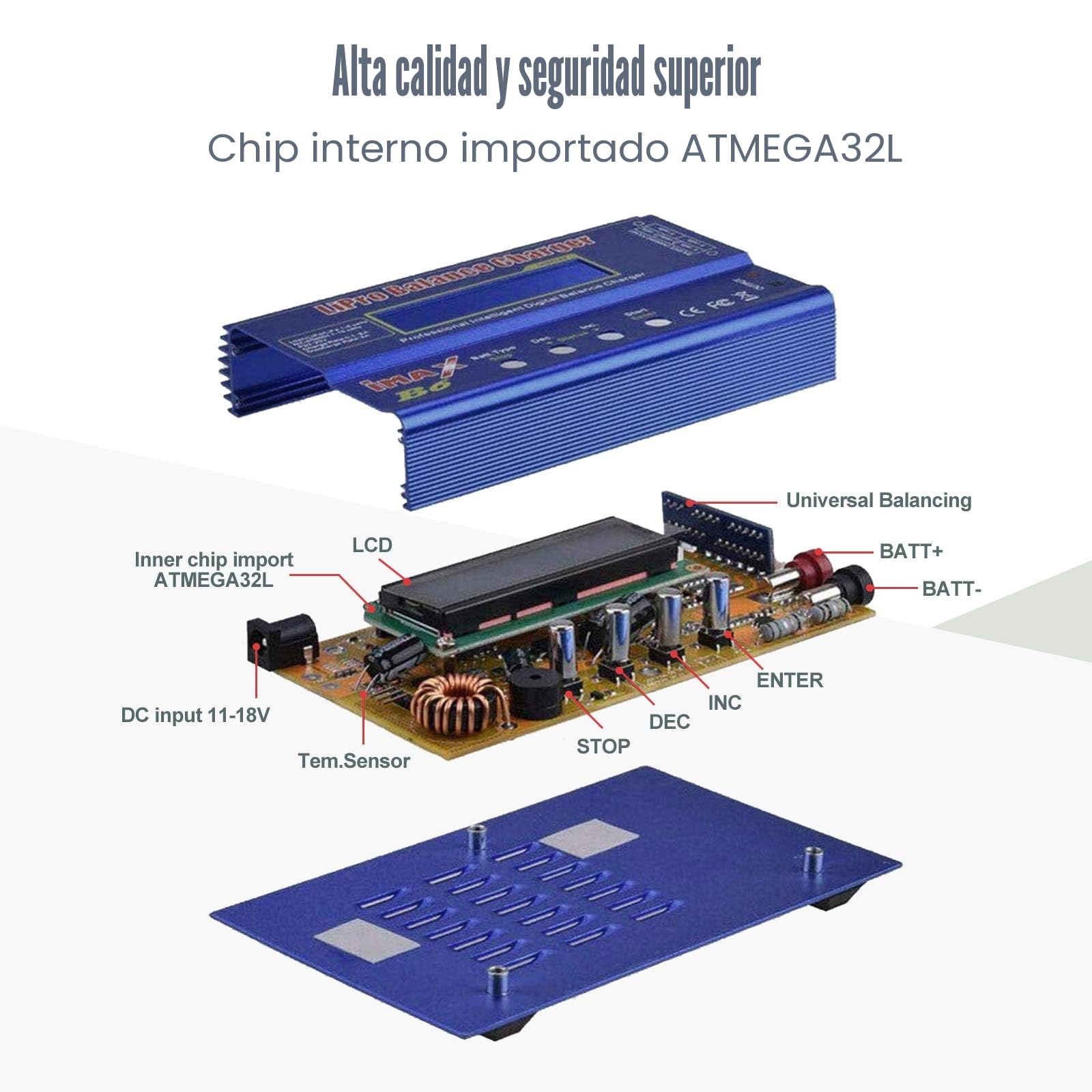 Cargador LiPo de 80 W 6A Balance Profesional Cargador de Alta Potencia para LiPo/Li-Ion/Life (1-6S), NiMH/NiCd (1-15S), Cargador RC de LED con Fuente de alimentación