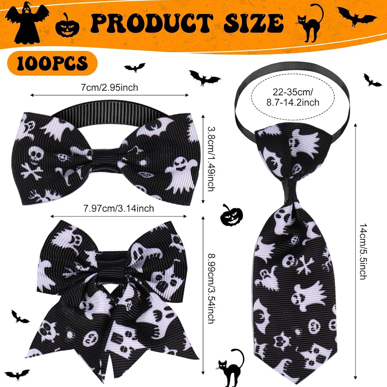 100 Pieces Adjustable Dog Bow Tie Collar Set, Halloween image 2
