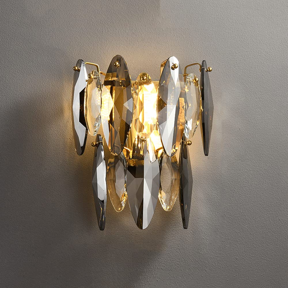 FYZDLAOR European Style Decorative Brass Crystal Wall Sconce,for Hotel,Bedside,Restaurant,Living Room Bathroom Bedroom and Hallway Wall Sconce Lighting(E14)
